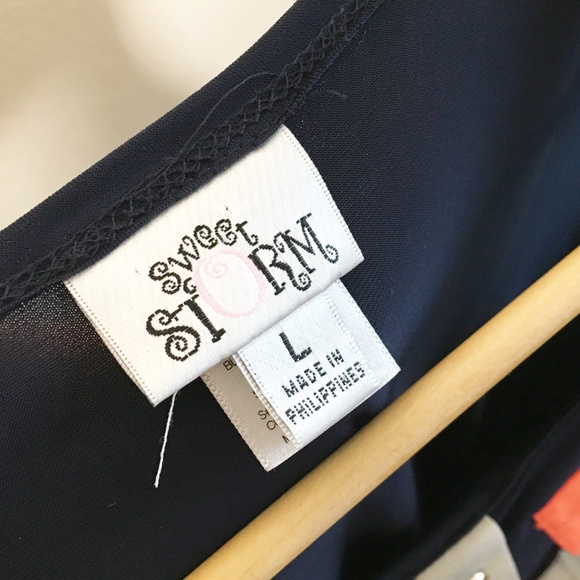 Sweet Storm Navy, Cream, & Orange Sleeveless Dress - Picture 4 of 5